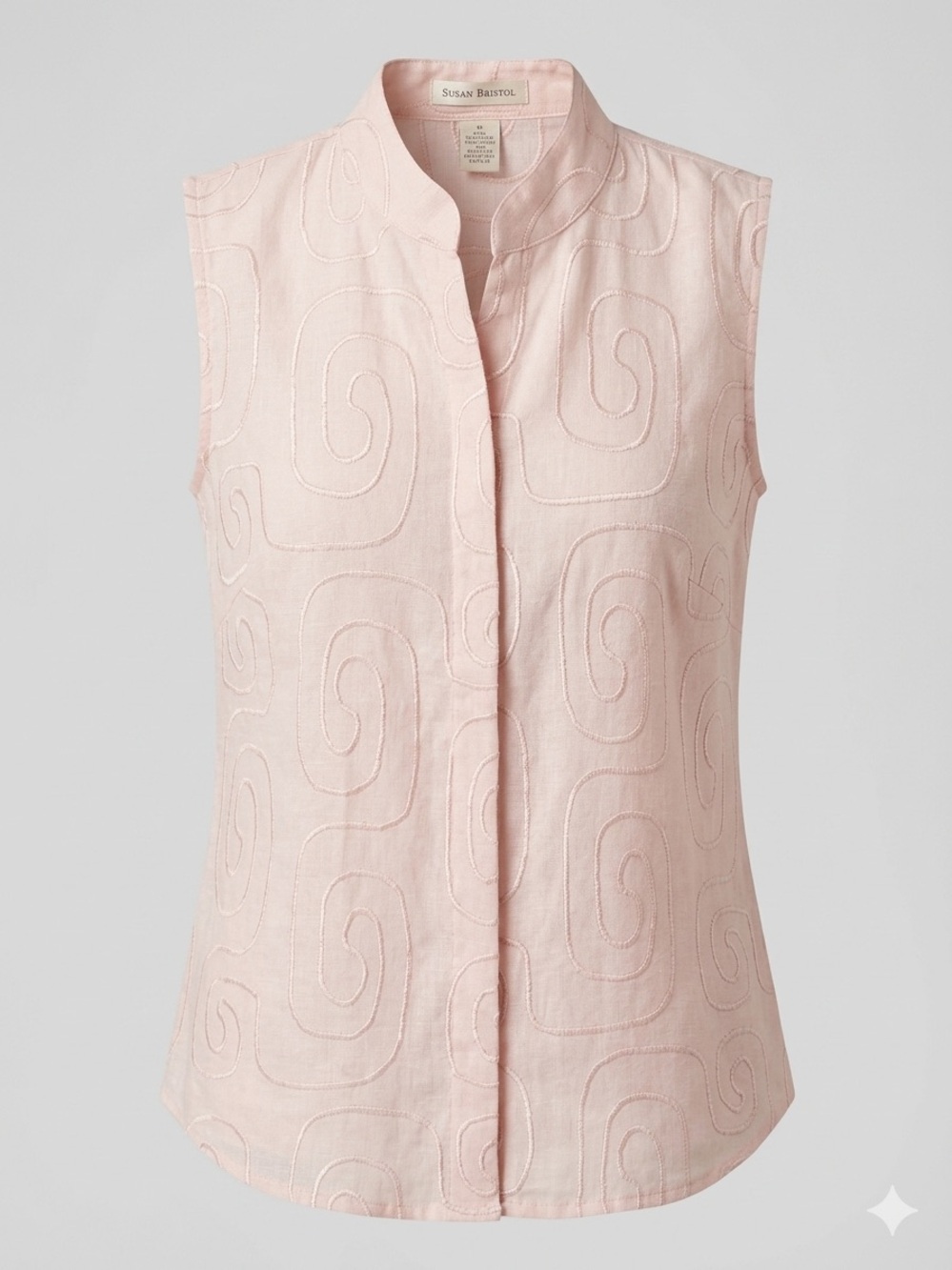 Vintage Susan Bristol 100% Linen Embroidered Sleeveless Blouse Pink Size M